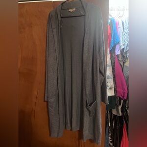Hooded long sleeve sweater, open front with pockets
